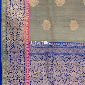 Blue-Grey Brocade Tussar Banarasi Handloom Silk Saree