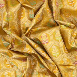 Gold Handloom Kanchipuram Tissue Silk Saree With Meena Floral Motifs