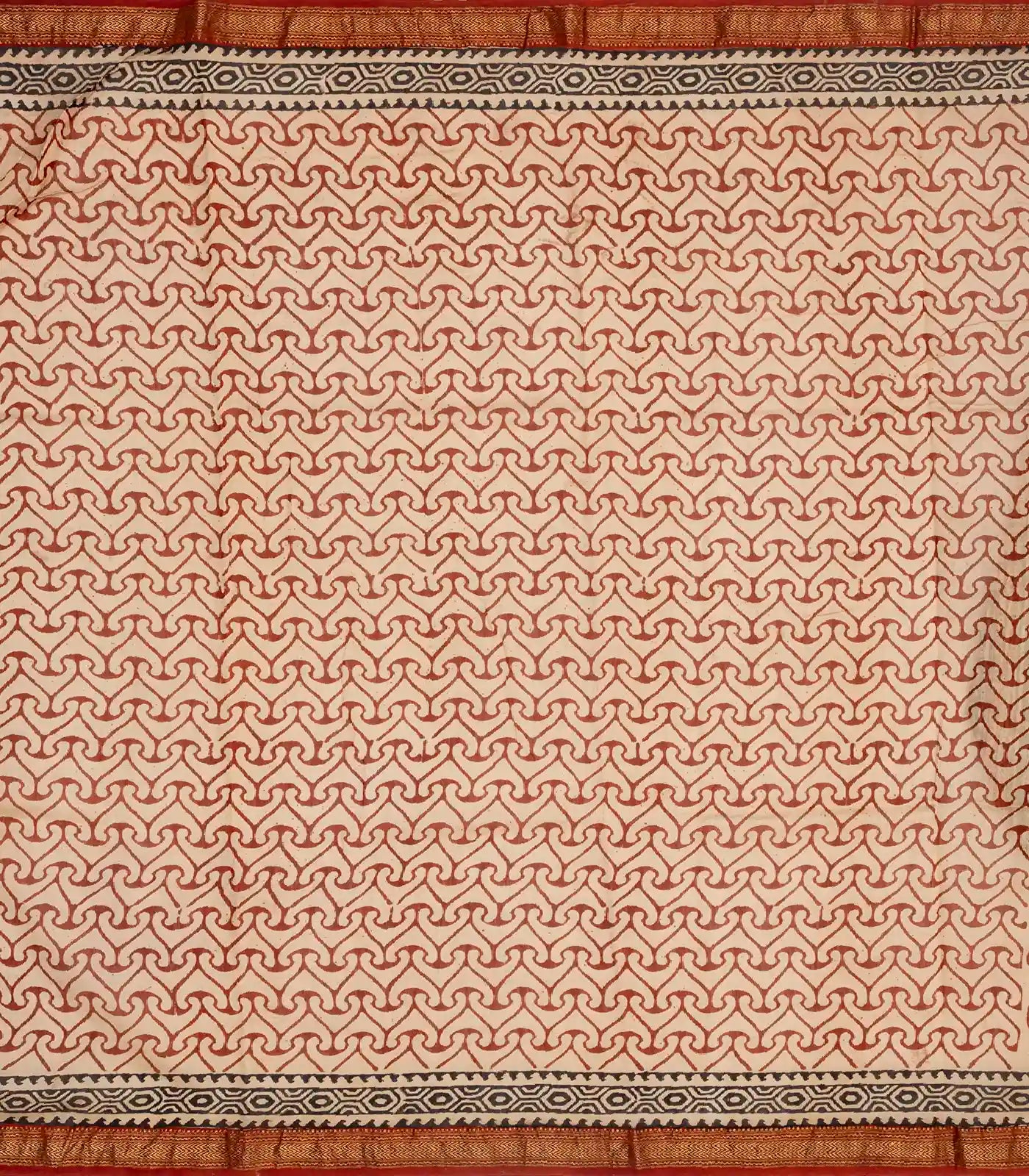 Rust Handloom Chanderi Cotton Saree With Printed Flower Motifs