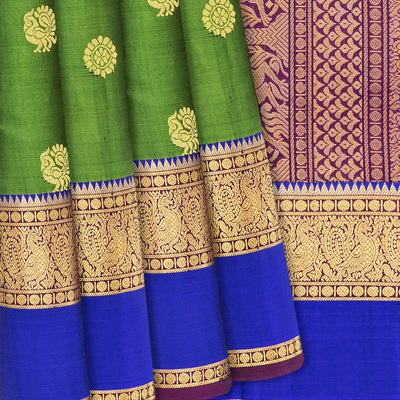 Green Handloom Soft Silk Saree With Annam Motifs-Green