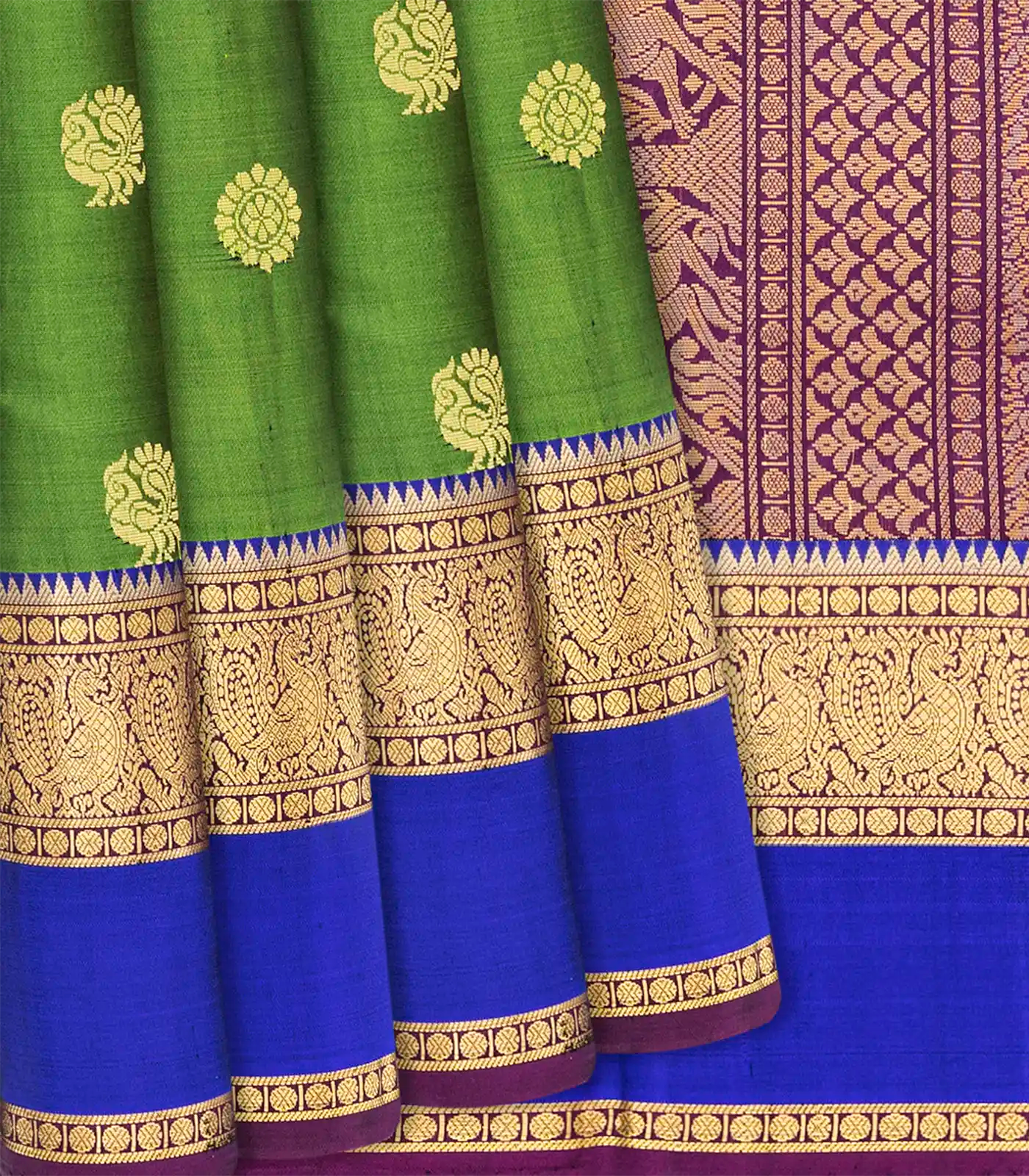 Green Handloom Soft Silk Saree With Annam Motifs-Green