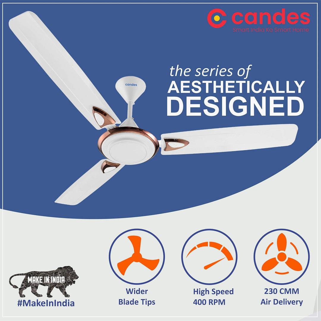 Candes Breeza 1200mm/48 inch High Speed Anti dust Decorative 5 Star Rated Ceiling Fan 400 RPM with 2 Yrs Warranty (Pack of 1,Coffee Brown) (White, Pack of 1)