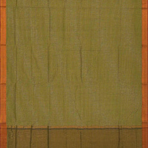 Olive Green Mangalagiri Cotton Saree With Checks & Contrast Border