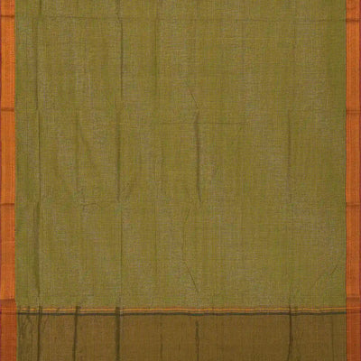 Olive Green Mangalagiri Cotton Saree With Checks & Contrast Border
