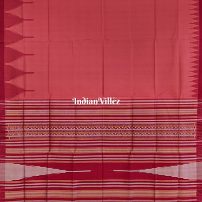 Peach Red Phoda Kumbha Sambalpuri Ikat Silk Saree