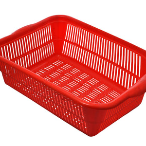 Kuber Industries 2 Pieces Plastic Kitchen Dish Rack Drainer Vegetables and Fruits Basket Dish Rack Multipurpose Organizers,Large Size,Blue & Red