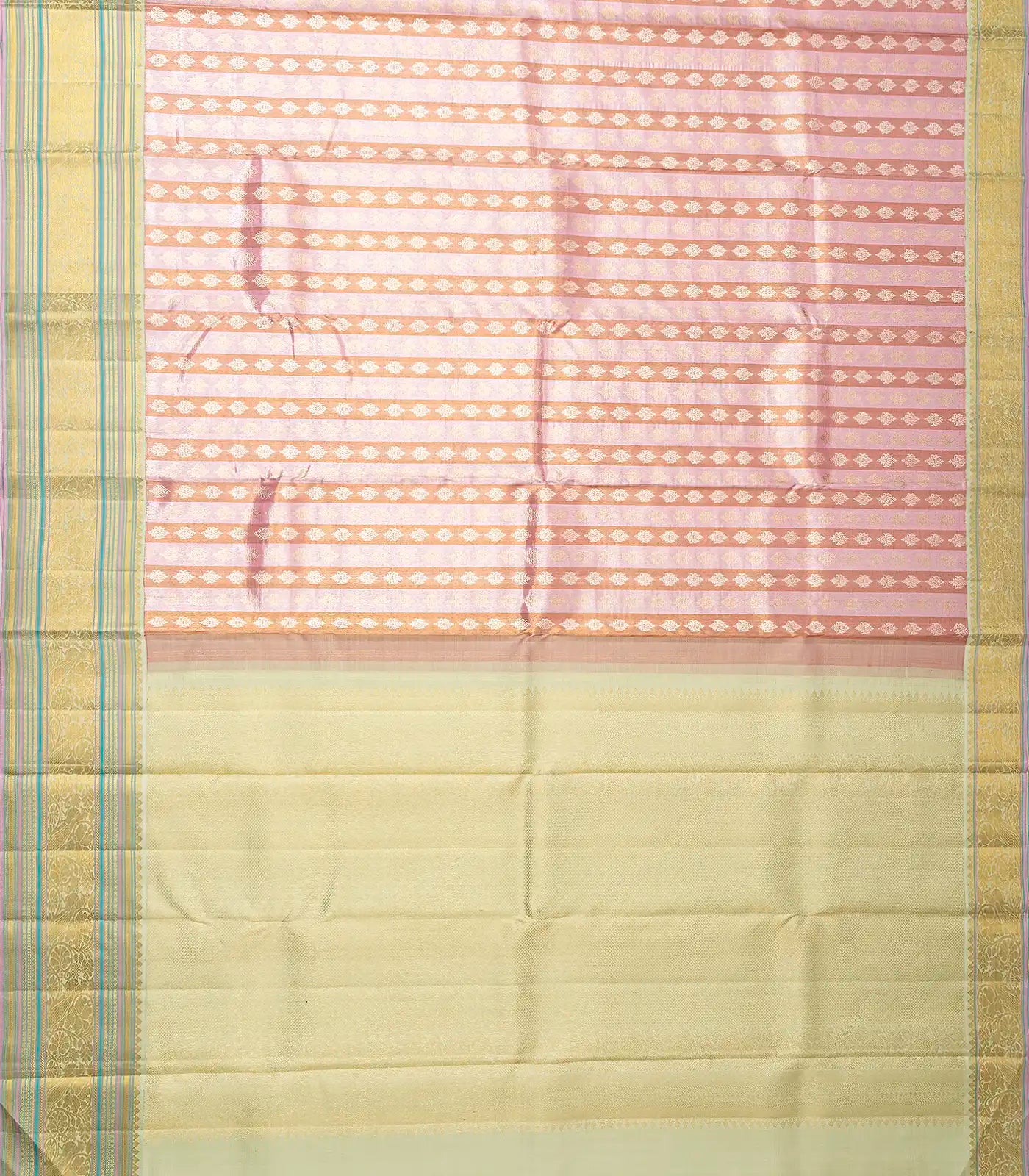 Dusty Pink Handloom Kanchipuram Korvai Tissue Silk Saree With Floral Motifs