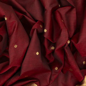 Maroon Handloom Silk Cotton Saree With Kamalam Zari Buttas