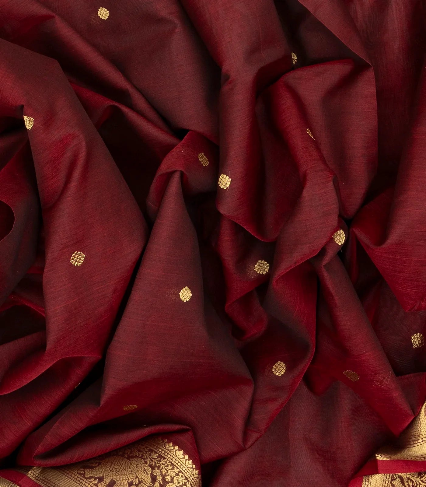 Maroon Handloom Silk Cotton Saree With Kamalam Zari Buttas