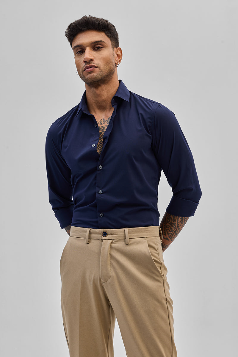 Dark Blue Slim Fit Stretch Shirt
