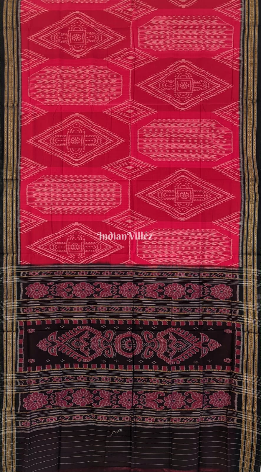 Red Odisha Ikat Sambalpuri Pure Cotton Saree