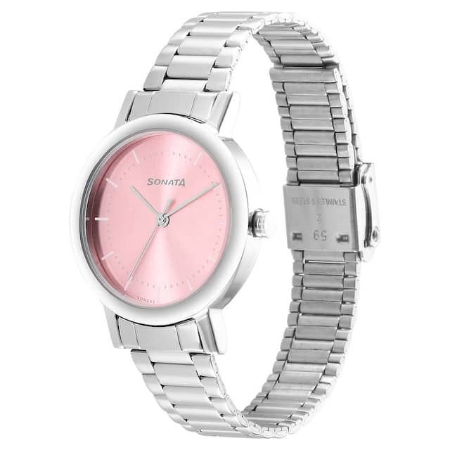 Essentials Pink Dial & Stainless Steel Strap