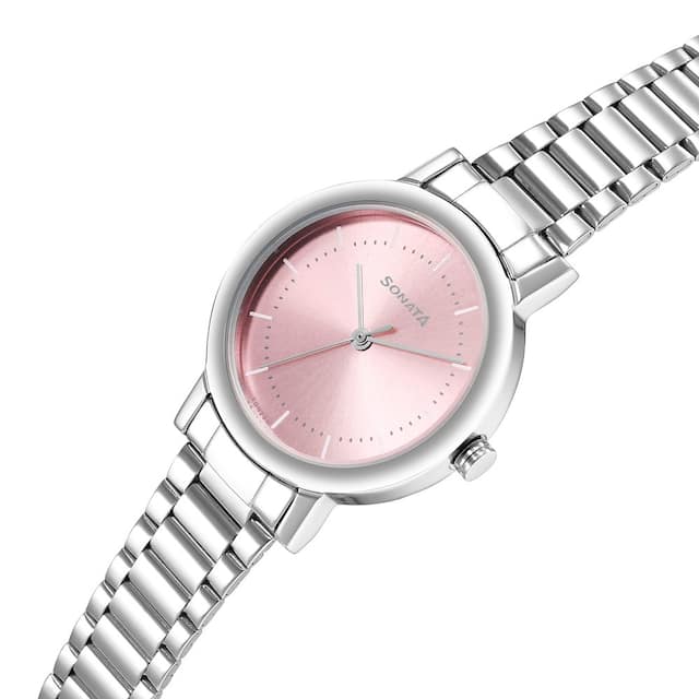 Essentials Pink Dial & Stainless Steel Strap