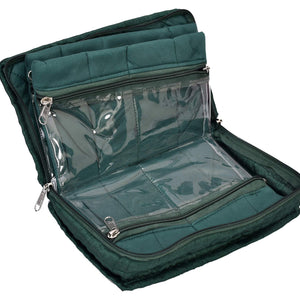 Kuber Industries Embroidery Design 2 Pieces Satin Jewellery Pouch Cum Makeup Kit (Green)- KUBMART02519