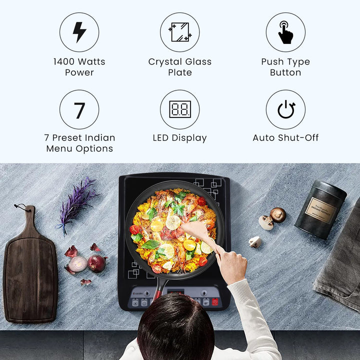 Platino 1400W Induction Cooktop  (Black, Touch Panel)