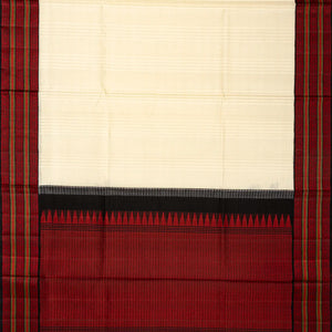 Cream Handloom Kora Silk Saree With Checks & Black Border