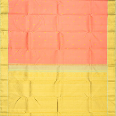 Peach Handloom Kanchipuram Korvai Silk Saree With Green Border