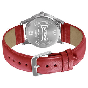 Women of Steel Green Dial & Red Leather Strap