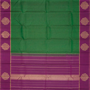 Bottle Green Handloom Kanchipuram Silk Saree With Dotted Stripes