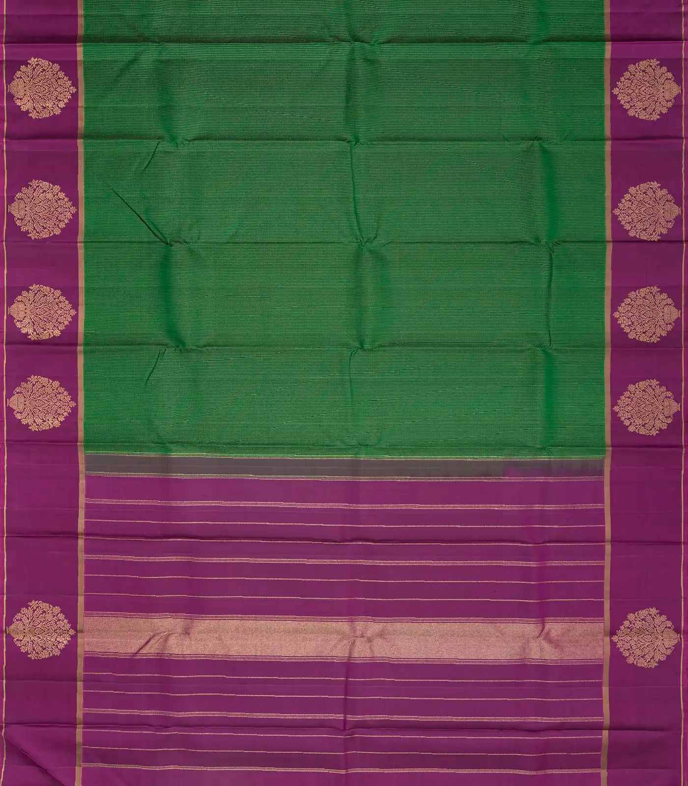 Bottle Green Handloom Kanchipuram Silk Saree With Dotted Stripes