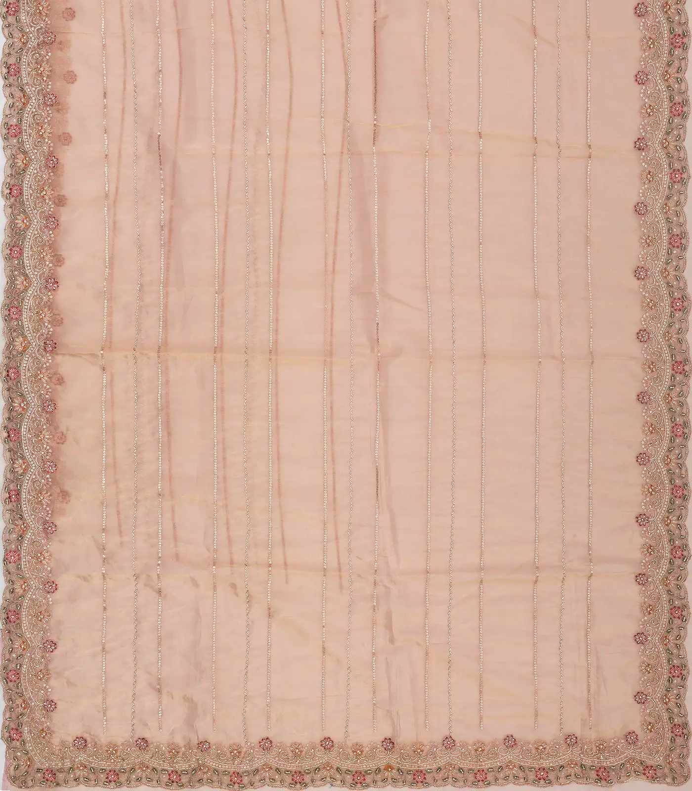 Light Peach Woven Viscose Saree With Embroidered Motifs