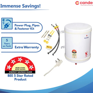 Candes 35 Litre Automatic Storage ISI Approved Vertical Electric Water Heater (Geyser) 5 Star Rated with Installation Kit & Special Anti Rust Body, (Ivory) (2000 W)