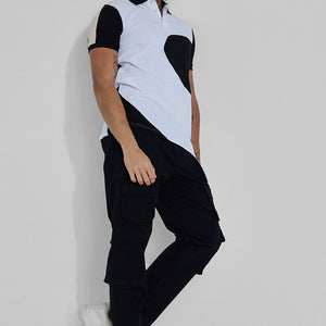 White Colourblocked Polo T-Shirt