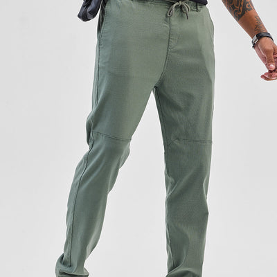 Olive Plain Slim Fit Trousers