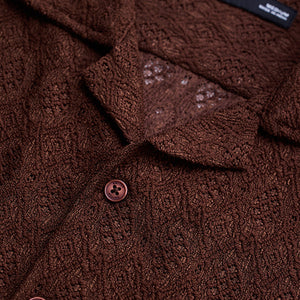 Brown Self-Design Crochet Shirt