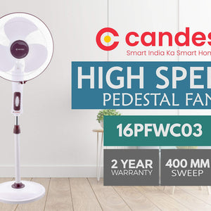 Candes Platine 400mm 3 Blade Automatic Oscillation Pedestal Fan With 2 Years Warranty (White Cherry)