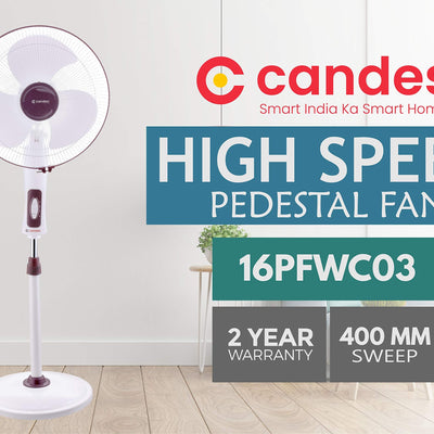 Candes Platine 400mm 3 Blade Automatic Oscillation Pedestal Fan With 2 Years Warranty (White Cherry)