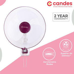 Candes Aura 3 Blade Automatic Oscillation Wall Fan With 2 Year Warranty (White Cherry, 400mm)
