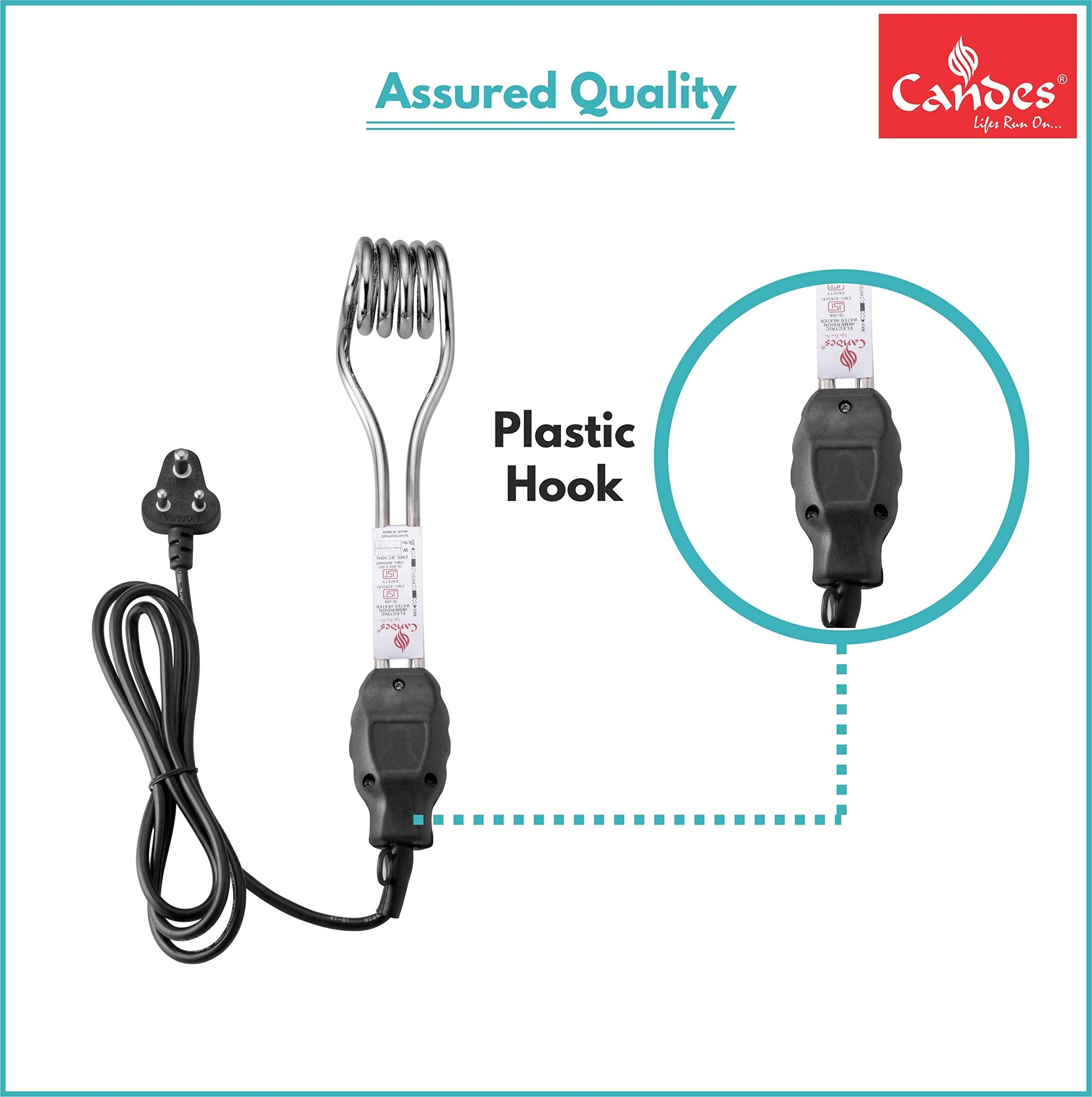 Candes Magic Mark Shock-Proof & Water-Proof 1000 W Immersion Heater Rod (Black)