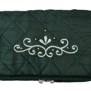 Kuber Industries Embroidery Design 2 Pieces Satin Jewellery Pouch Cum Makeup Kit (Green)- KUBMART02519