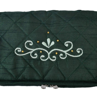 Kuber Industries Embroidery Design 2 Pieces Satin Jewellery Pouch Cum Makeup Kit (Green)- KUBMART02519