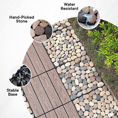 Cheston Tiles for Floor with Interlocking I Pebble Floor Tiles I Weather & Water Resistant I Tiles for Garden, Balcony & Poolside I 12" X 12" Deck Tiles (Set of 1, Multi-colour Stones)