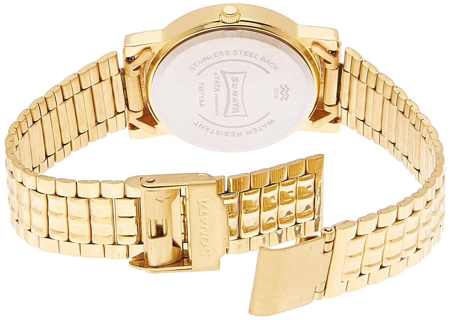 Sonata Champagne Dial Golden Stainless Steel Strap