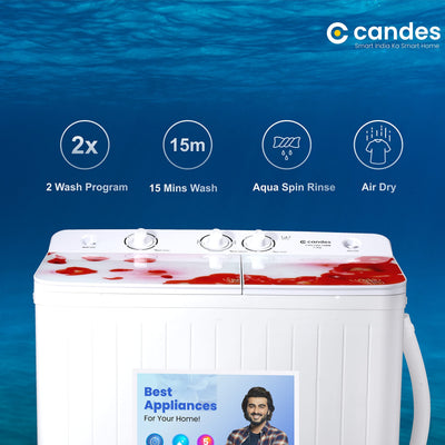 Candes 7.2 kg Semi Automatic Top Load Washing Machine Red & White (CTPL72GL1SWM)
