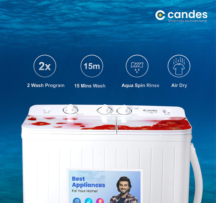 Candes 7.2 kg Semi Automatic Top Load Washing Machine Red & White (CTPL72GL1SWM)