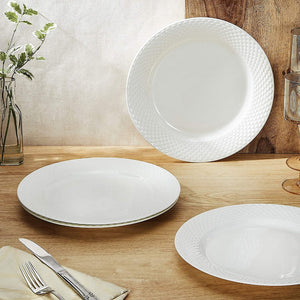 Clay Craft Ceramic Basic Dinner Plate Ripple | White | Set of 4 Pcs