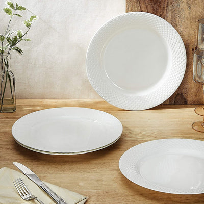 Clay Craft Ceramic Basic Dinner Plate Ripple | White | Set of 4 Pcs