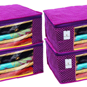 Kuber Industries Polka Dots 4 Piece Cotton 3 Layered Quilted Saree Cover, Purple-CTKTC25814
