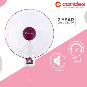 Candes Aura 3 Blade Automatic Oscillation Wall Fan With 2 Year Warranty (White Cherry, 400mm)