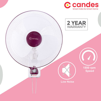Candes Aura 3 Blade Automatic Oscillation Wall Fan With 2 Year Warranty (White Cherry, 400mm)