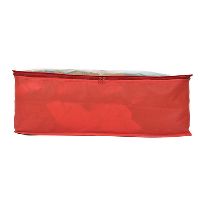 Kuber Industries Transparent Underbed Storage Cover/Lehenga Cover/Saree Cover/Gown Cover/Salwar Suit Cover For Women-Pack of 12 (Red)