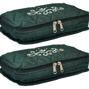 Kuber Industries Embroidery Design 2 Pieces Satin Jewellery Pouch Cum Makeup Kit (Green)- KUBMART02519