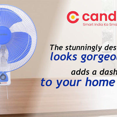 Candes Aura 3 Blade Automatic Oscillation Wall Fan With 2 Year Warranty (White Blue, 400mm)