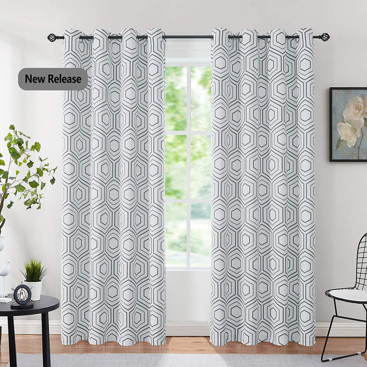 100% Cotton Curtains for Living Room, Bedroom curtains - Pack of 2 curtains, Hexagon