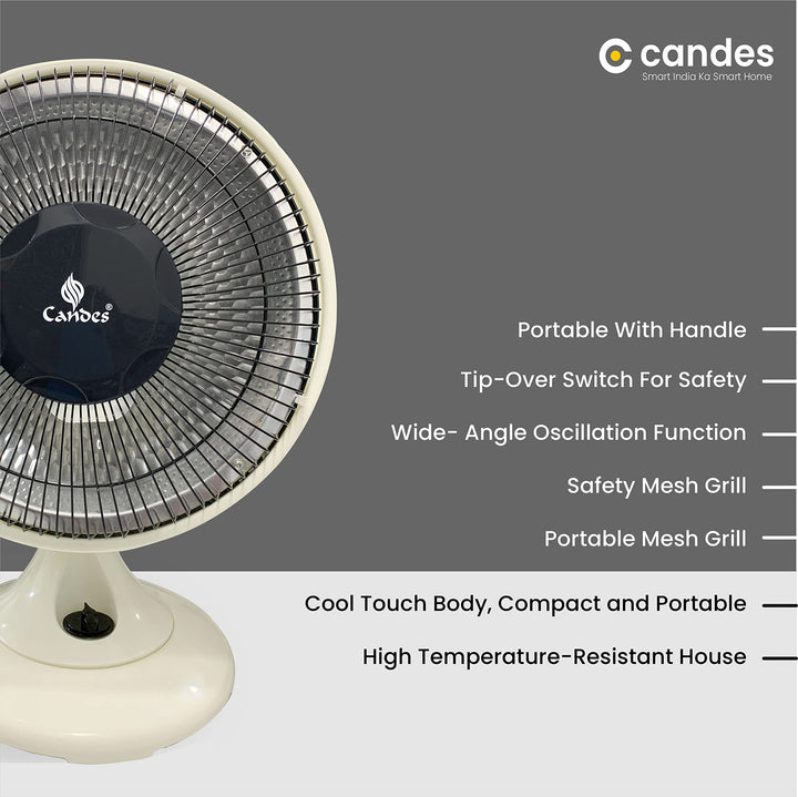 Candes Energy-Saving Noiseless Sun Room Heater with Oscillating Function, 700-750 Watts - Ivory