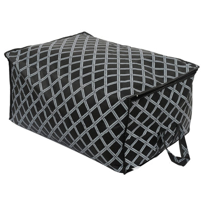 Heart Home Non-Woven Check Print 3 Pieces Underbed Storage Bag & 3 Pieces Saree Cover With Transparent Window, Pack of 6 (Black)